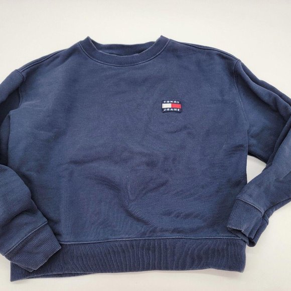 Tommy Hilfiger Sweatshirt Women Small Blue Flag Logo Spellout Tommy Jeans - Picture 1 of 5
